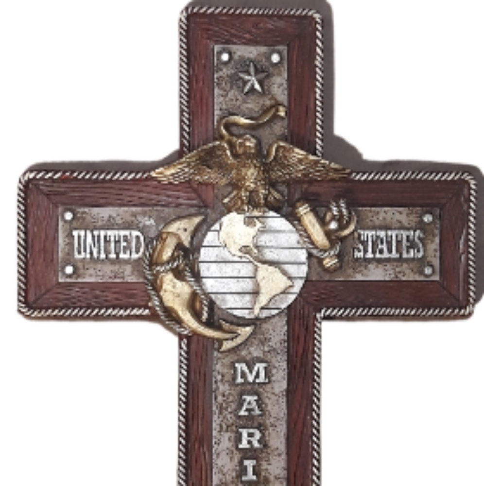 United States Marine Corps USMC Eagle Globe & Anchor Antique Finish Wall Cross - Picture 3 of 9